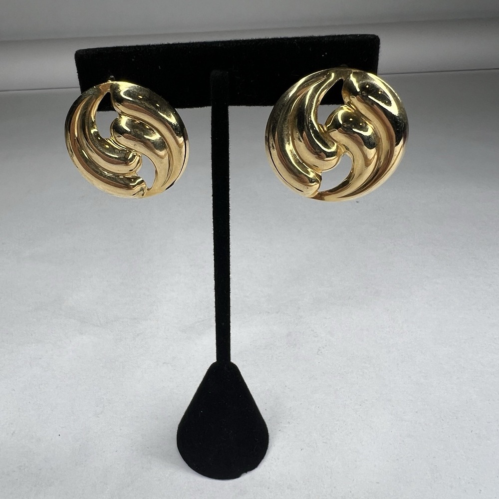 Vintage Gold Tone Glossy Swirl Post‎ Earrings Pierced